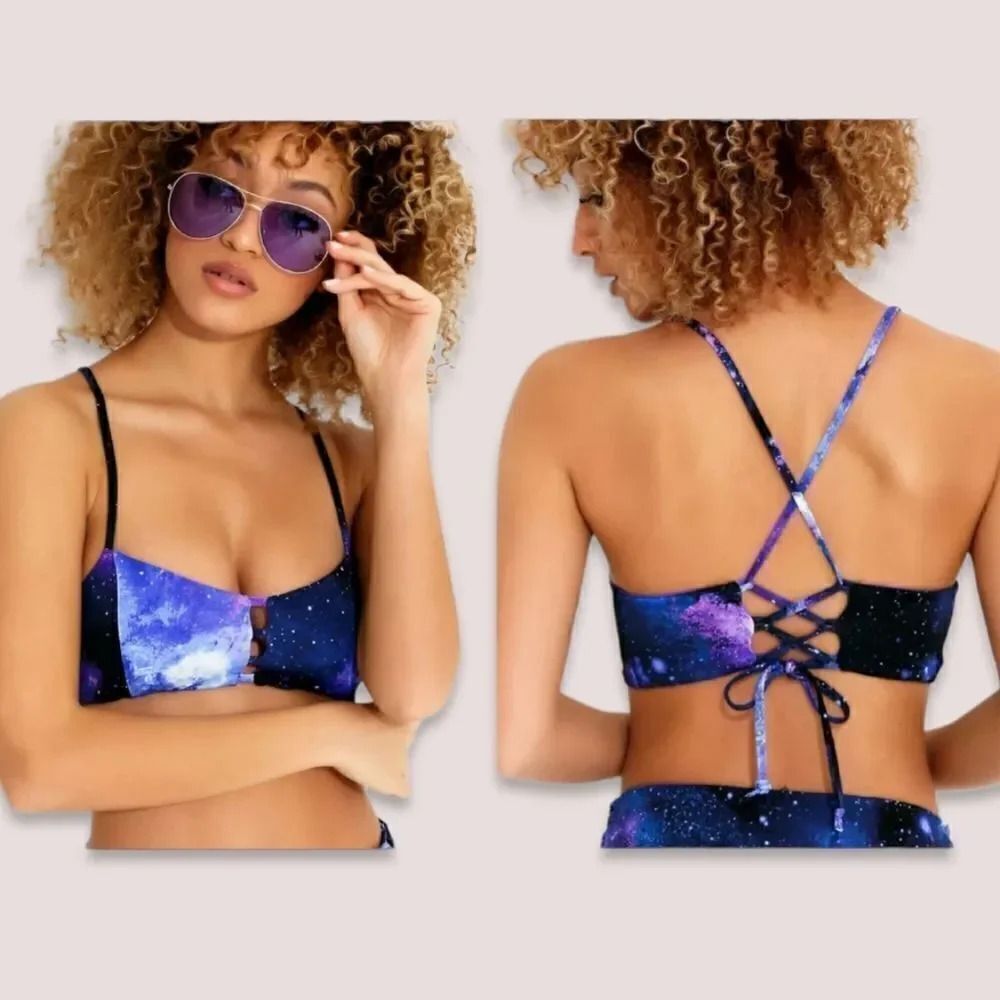 Hot Topic Reversible Galaxy and Purple Swim Bikini Top Size S/M